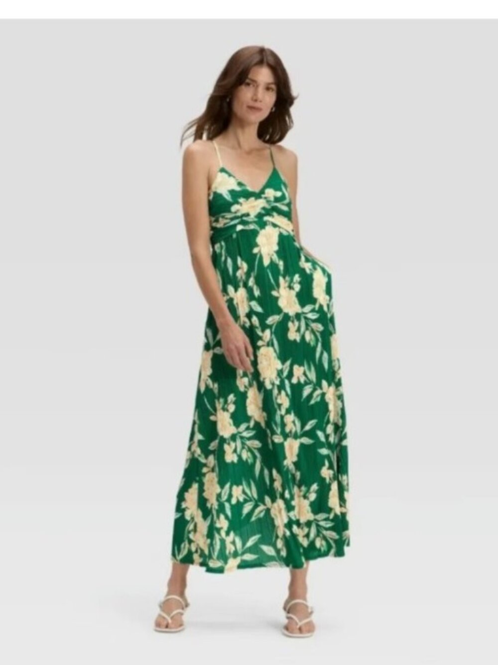 Women's Pleated Maxi Dress - A New Day Green size L